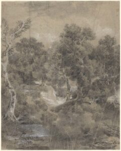 THOMAS GAINSBOROUGH (1727-88) Wooded landscape with a silver birch c. 1746-47