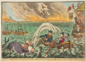 Gillray, British tars towing the Danish fleet into harbour, 1807